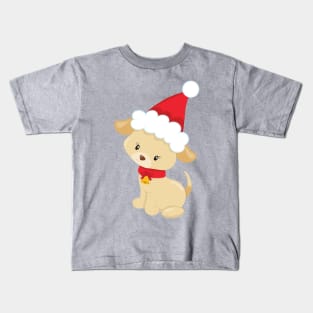 Christmas Puppy, Cute Puppy, Santa Hat, Dog, Doggo Kids T-Shirt